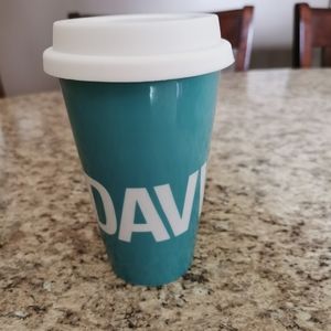 David's Tea Green & White Ceramic Mug With Lid